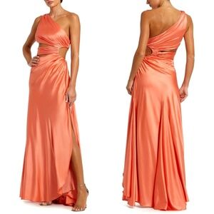 NEW MAC DUGGAL Orange CUTOUT SIDES One Shoulder SHIRRED Satin PROM Party GOWN 4